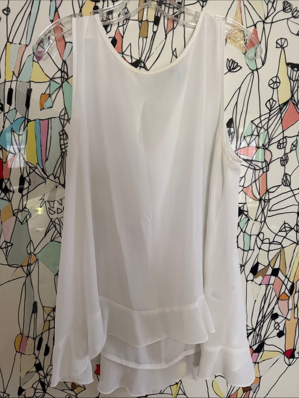 CeCe Women’s White Layered Chiffon Sleeveless Top
